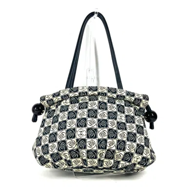 Pre-owned Chanel Beige Black Leather Canvas Shoulder Bag Tote Bag () In Beige, Black