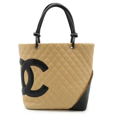 Pre-owned Chanel Beige Black Leather Shoulder Bag Tote Bag ()