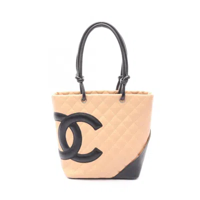Pre-owned Chanel Beige Black Leather Tote Bag () In Multi