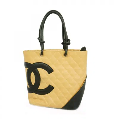 Pre-owned Chanel Beige Black Leather Tote Bag () In Multi