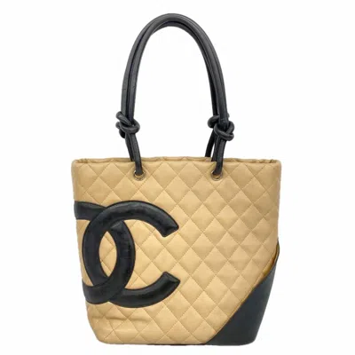 Pre-owned Chanel Beige Black Leather Tote Bag () In Beige, Black