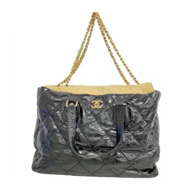 Pre-owned Chanel Beige Black Leather Tote Bag () In Beige, Black