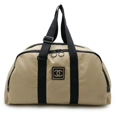 Pre-owned Chanel Beige Black Nylon Boston Bag Shoulder Bag ()