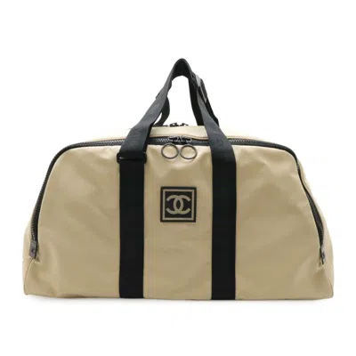 Pre-owned Chanel Beige Black Nylon Canvas Boston Bag Shoulder Bag ()