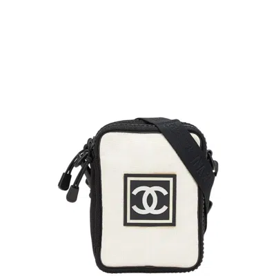 Pre-owned Chanel Beige Black Nylon Pochette Shoulder Bag ()