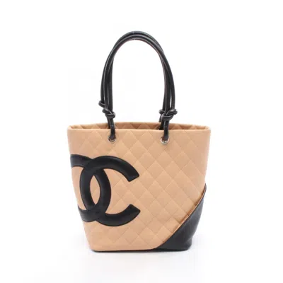 Pre-owned Chanel Beige Black Pink Cambon Ligne Tote Bag () In Multi