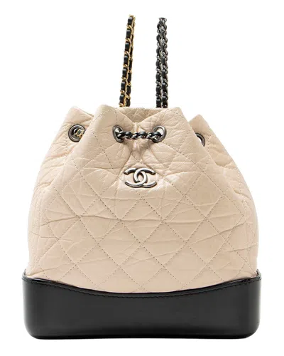 Pre-owned Chanel Beige, Black Quilted Aged Calfskin & Leather Gabrielle Small Backpack  (authentic Pre-loved)