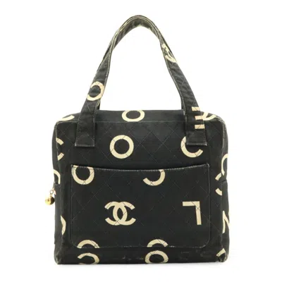 Pre-owned Chanel Beige Black Quilting Canvas Handbag Tote Bag ()
