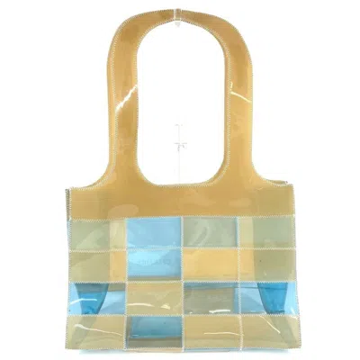 Pre-owned Chanel Beige Blue Vinyl Shoulder Bag Tote Bag ()