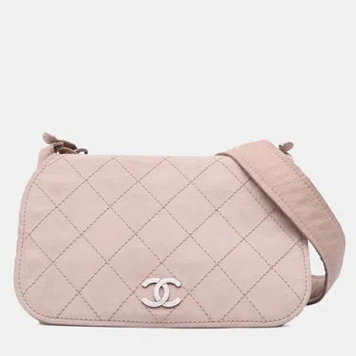 Pre-owned Chanel Beige Brown Calfskin Stitched Highlander Messenger Bag In Sand