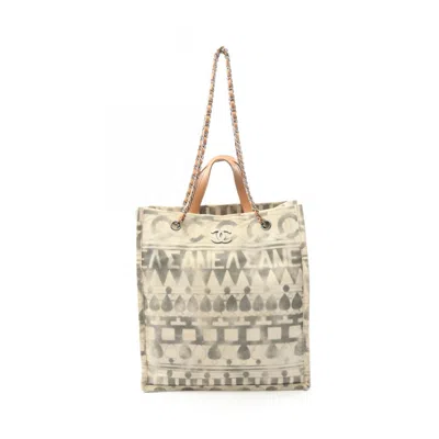 Pre-owned Chanel Beige Brown Canvas Leather Tote Bag () In Multi