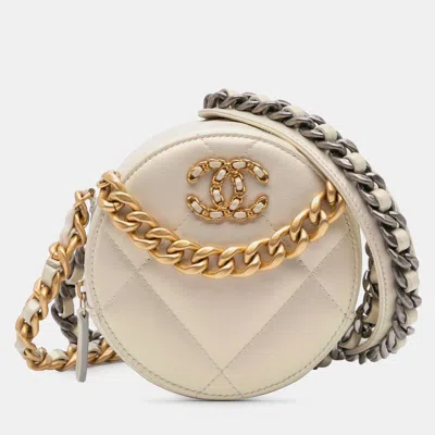 Pre-owned Chanel Beige Brown Iridescent Lambskin 19 Round Clutch With Chain
