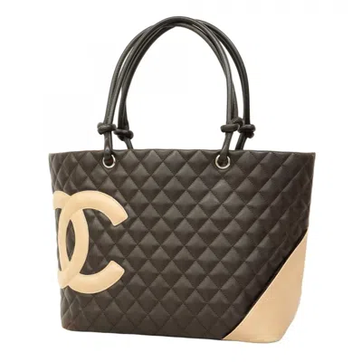 Pre-owned Chanel Beige Brown Leather Tote Bag () In Multi