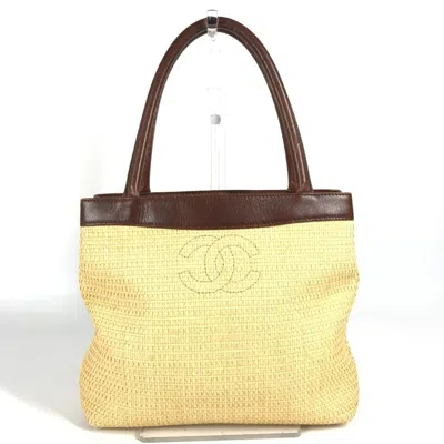 Pre-owned Chanel Beige Brown Raffia Shoulder Bag Tote Bag () In Multi