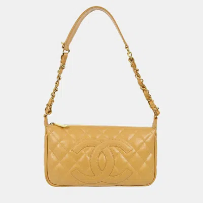 Pre-owned Chanel Beige Calfskin Chain Shoulder Bag
