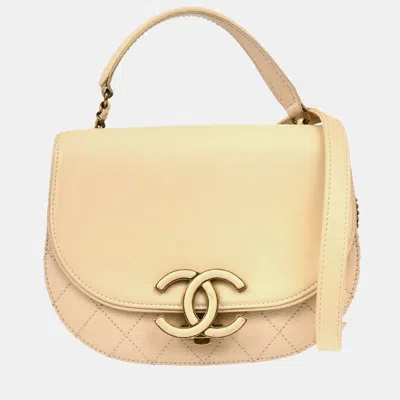Pre-owned Chanel Beige Calfskin Coco Curve 2way Handbag In Sand