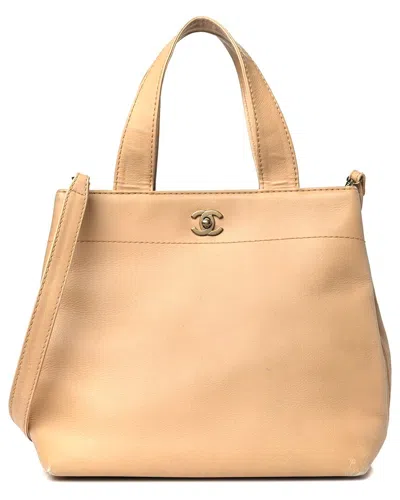 Pre-owned Chanel Beige Calfskin Leather Cerf Executive Shopper Tote (authentic Pre-  Loved)