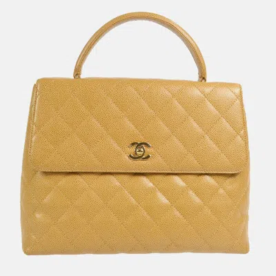 Pre-owned Chanel Beige Calfskin Medium Straight Flap Handbag In Sand