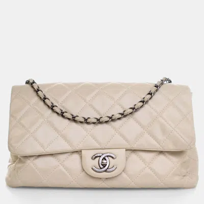 Pre-owned Chanel Beige Calfskin Quilted Easy Flap Bag In Sand