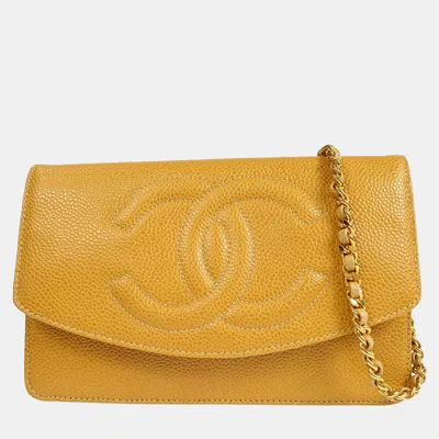Pre-owned Chanel Beige Calfskin Timeless Woc Wallet On Chain In Sand