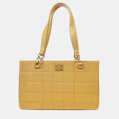 Pre-owned Chanel Beige Calfskin Wild Stitch Choco Bar Chain Tote Handbag