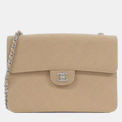 Pre-owned Chanel Beige Canvas Shoulder Bag In Sand