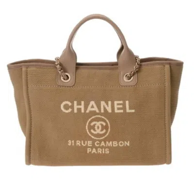 Pre-owned Chanel Beige Canvas Tote Bag () In Sand