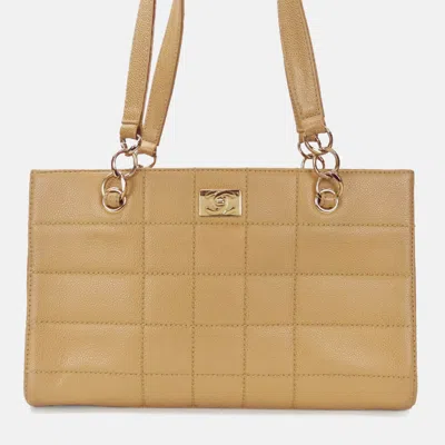 Pre-owned Chanel Beige Caviar Chocolate Bar Coco Mark Shoulder Bag In Brown