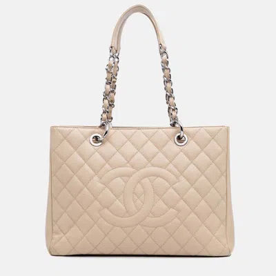 Pre-owned Chanel Beige Caviar Grand Shopping Tote