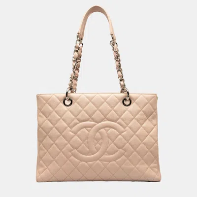 Pre-owned Chanel Beige Caviar Grand Shopping Tote