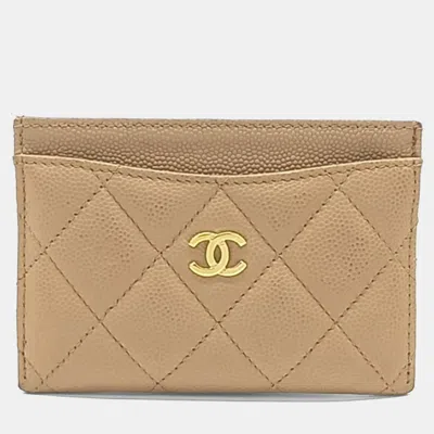 Pre-owned Chanel Beige Caviar Leather Caviar Card Holder In Sand