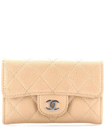 Pre-owned Chanel Beige Caviar Leather Classic Flap Card Holder (authentic Pre-loved)