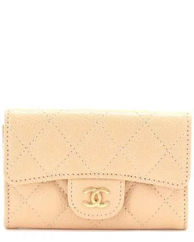 Pre-owned Chanel Beige Caviar Leather Classic Flap Card Holder (authentic Pre-loved)