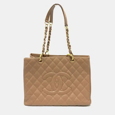 Pre-owned Chanel Beige Caviar Leather Gst Tote Bag