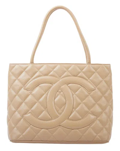 Pre-owned Chanel Beige Caviar Leather Medallion Tote Ghw Tote (authentic )