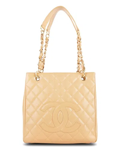 Pre-owned Chanel Beige Caviar Leather Petit Shopping Tote Ghw (authentic )