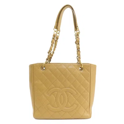 Pre-owned Chanel Beige Caviar Leather Tote Bag () In Sand
