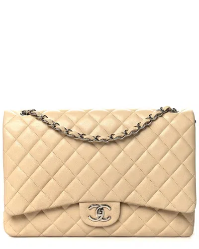 Pre-owned Chanel Beige Caviar Quilted Leather Maxi Double Flap (authentic Pre-loved)