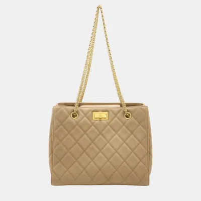 Pre-owned Chanel Beige Caviar Skin Leather 2.55 Chain Tote Bag