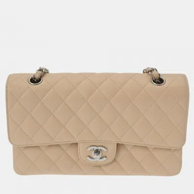 Pre-owned Chanel Beige Caviar Skin Matelasse Chain Shoulder Double Flap 25cm Bag