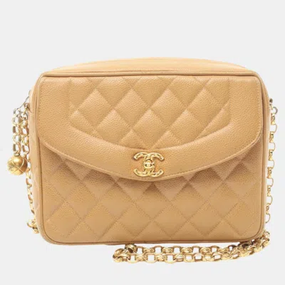 Pre-owned Chanel Beige Caviar Skin Matelasse Shoulder Bag