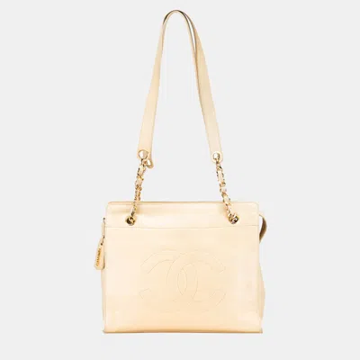 Pre-owned Chanel Beige Cc Lambskin Chain Tote
