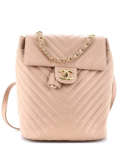 Pre-owned Chanel Beige Chevron Leather Urban Spirit Backpack Small (authentic Pre-loved)