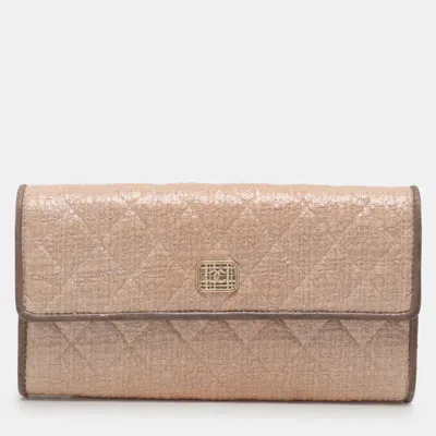 Pre-owned Chanel Beige Coated Tweed Cc Flap Wallet