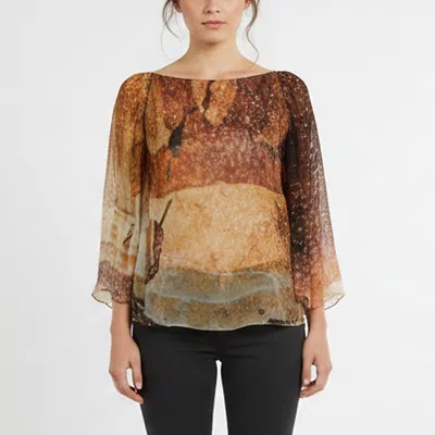 Pre-owned Chanel Beige Coco Mark Print Silk Chiffon Blouse S In Sand