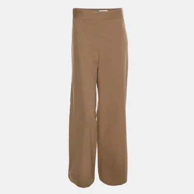 Pre-owned Chanel Beige Cotton Blend Trousers L In Sand