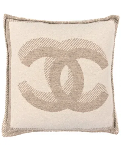Pre-owned Chanel Beige Cotton Merino Wool Cashmere Cc Pillow (authentic Pre-loved)