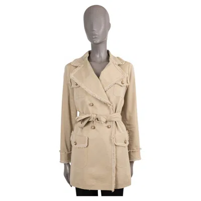 Pre-owned Chanel Beige Cotton Silk 2010 10p Tweed Trim Trench Coat Jacket 38 S In Brown