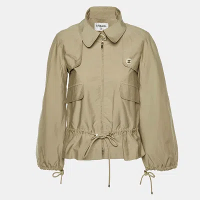 Pre-owned Chanel Beige Cotton Zip Up Utility Jacket S In Sand
