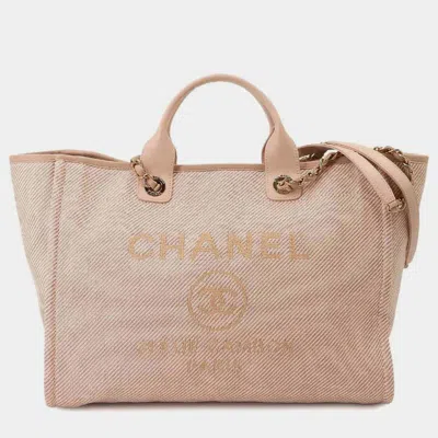 Pre-owned Chanel Beige Denim Large Deauville Shoulder Bag In Pink